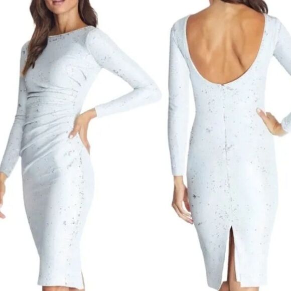 Dress the‎ Population Emilia Sequin Long-sleeve Ruched Dress Size Large  NWT - Picture 2 of 11